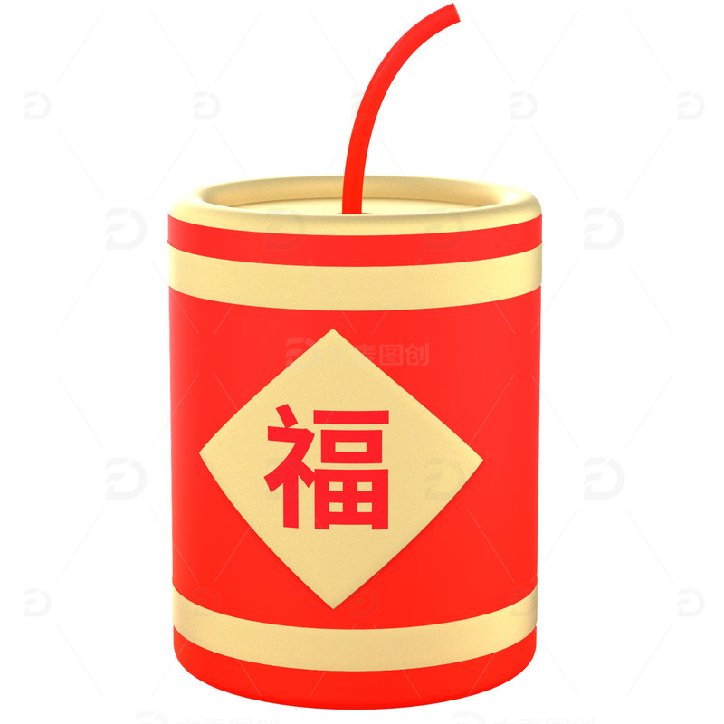C4D红色春节爆竹新年喜庆元素