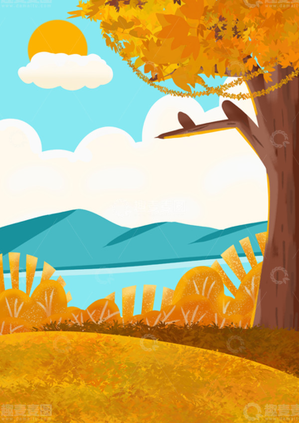 源文件下载【趣麦麦图】黄色秋天清新手绘插画背景