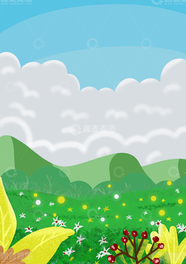 源文件下载【趣麦麦图】绿色小清新卡通插画背景