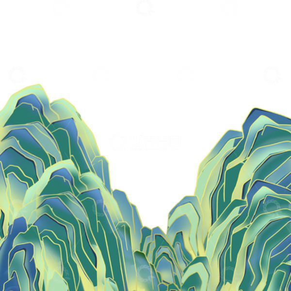 源文件下载【趣麦麦图】-绿色山插画中国风元素国潮