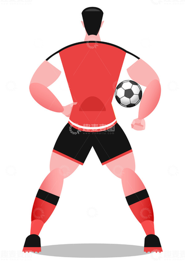 源文件下载【趣麦麦图】-红色扁平风足球运动员抱球背影矢量图