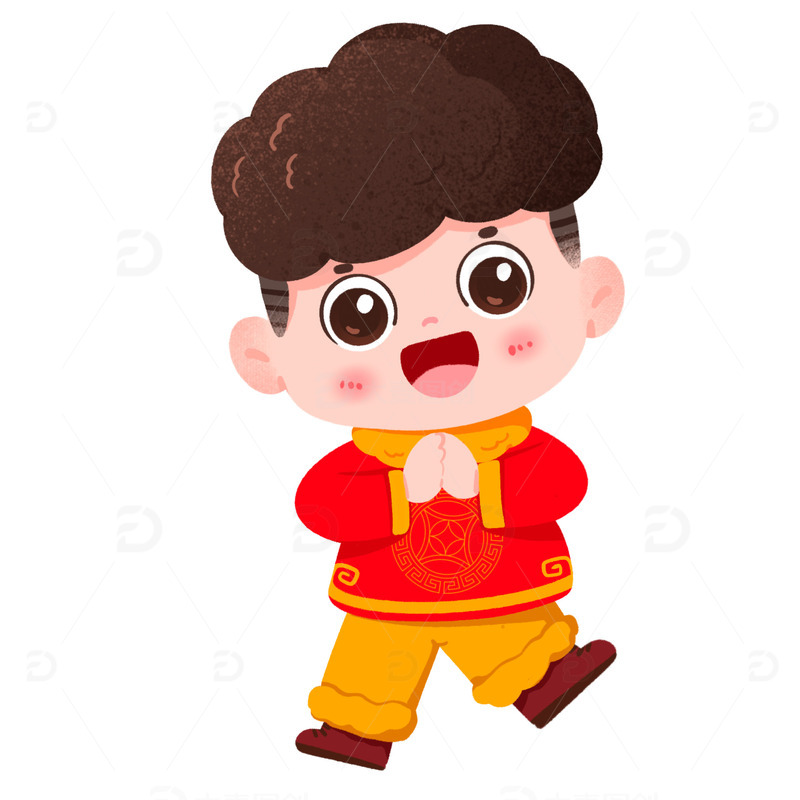 手绘可爱小男孩拜年免抠元素