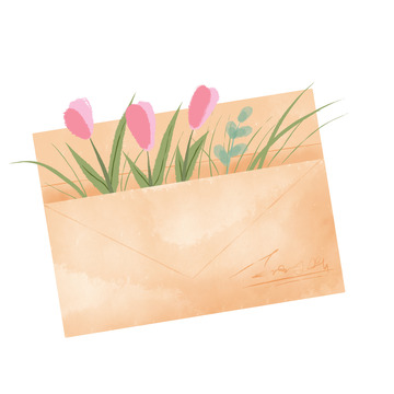 水彩风古典复古来信郁金香花草植物信封