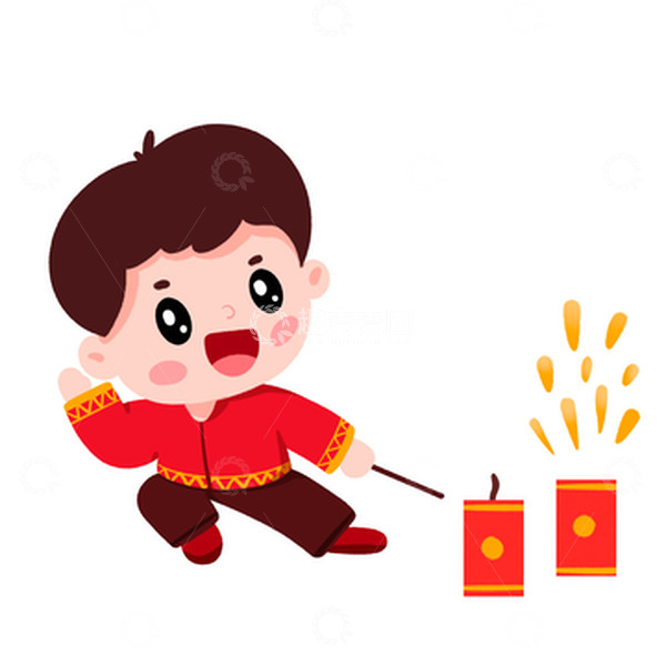 源文件下载【趣麦麦图】手绘男孩蹲地放烟花免抠元素