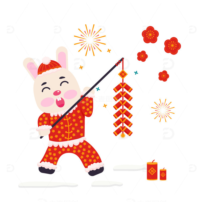 过兔子放鞭炮元素