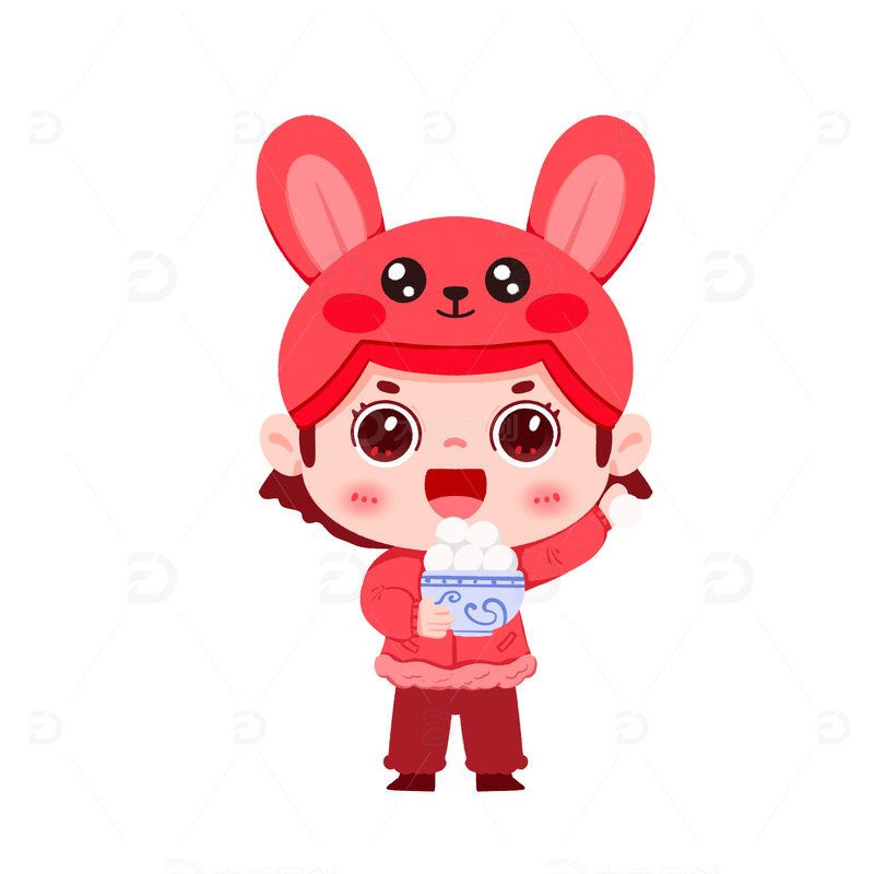 源文件下载【趣麦麦图】手绘女孩冬至开心吃元宵免抠元素