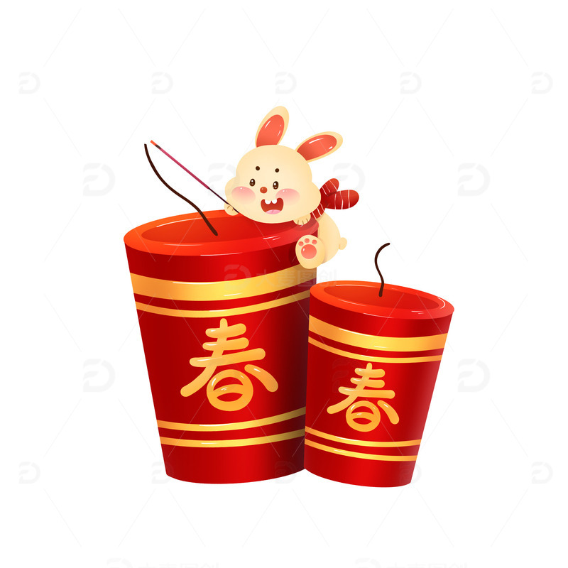 春节元素鞭炮兔子可爱免抠元素
