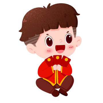 手绘新年男孩抱着红包免抠元素