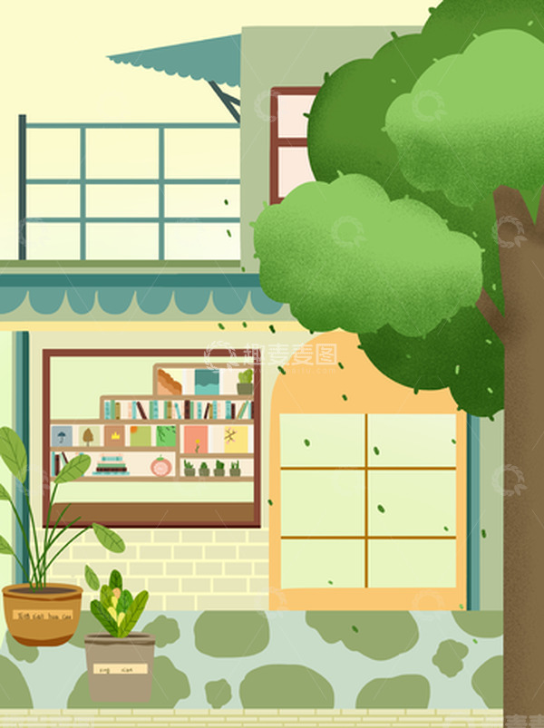 源文件下载【趣麦麦图】绿色清新简约书店背景