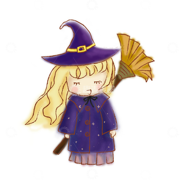 源文件下载【趣麦麦图】紫色卡通万圣节女巫手绘图