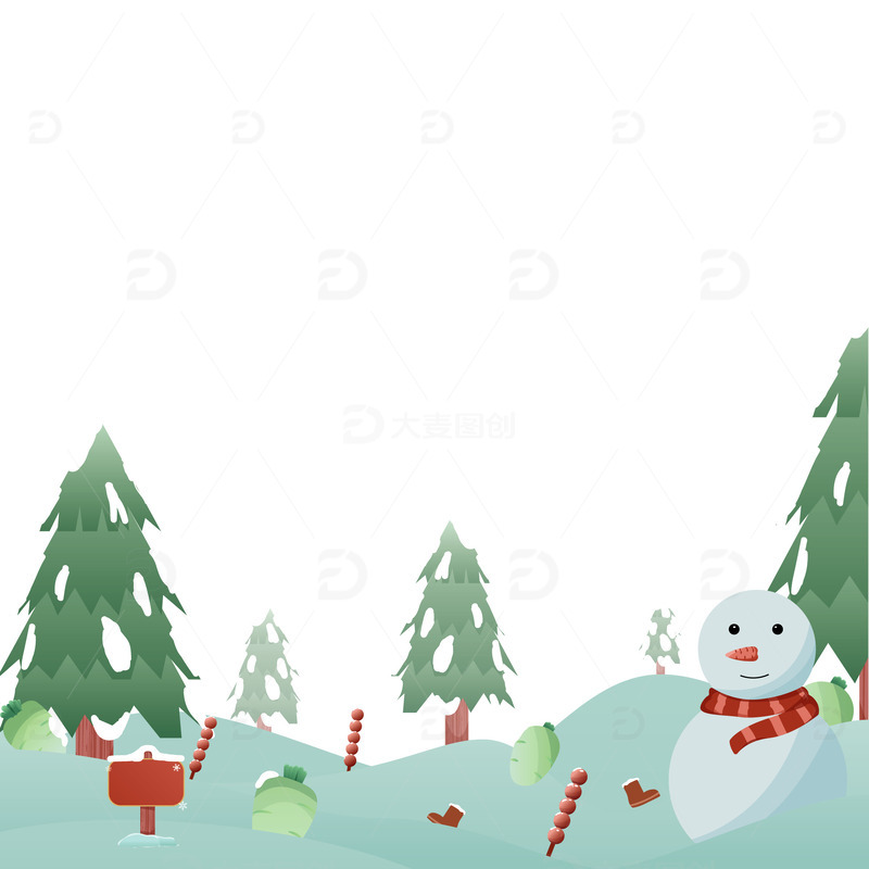 源文件下载【趣麦麦图】青红色插画风雪地背景冬至小雪大雪