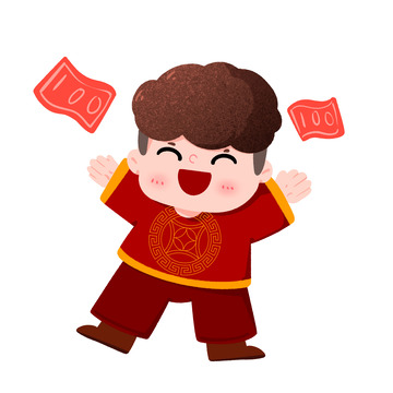 手绘新年男孩新年开心欢呼元素