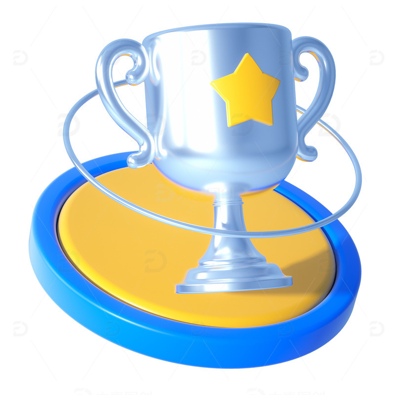 银色金属冠军奖杯3D元素电商图标