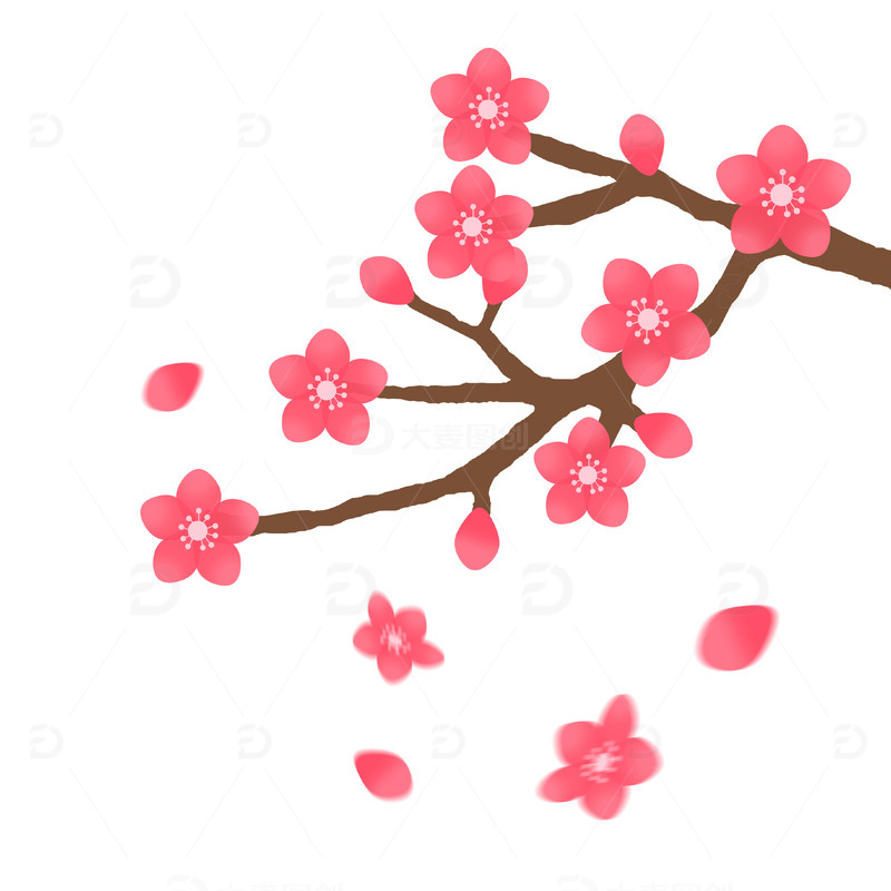 源文件下载【趣麦麦图】红色春节喜庆枝头梅花