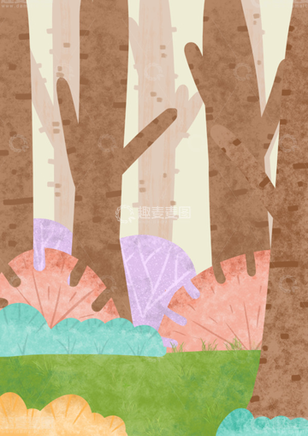 源文件下载【趣麦麦图】秋天树林手绘肌理插画背景