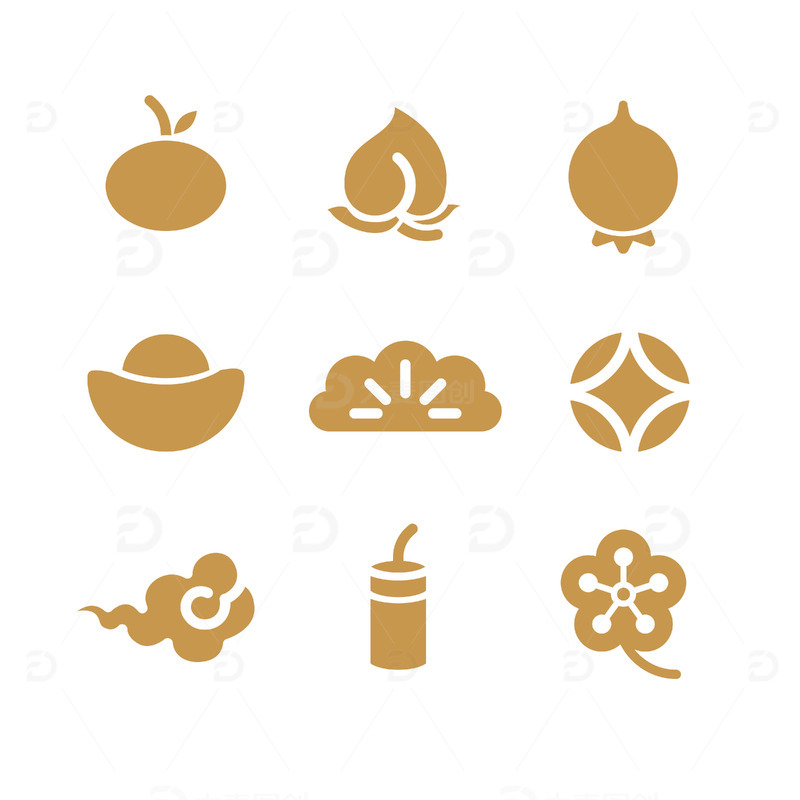 新春新年春节年会元素桔桃松花祥云鞭炮元宝