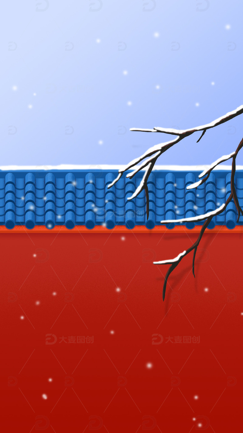 源文件下载【趣麦麦图】红色国潮红墙冬至背景下雪背景