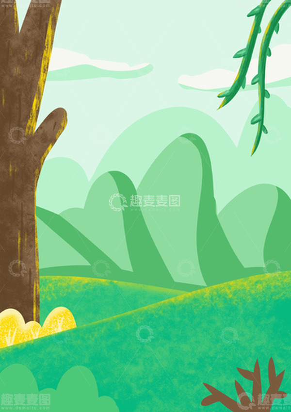 源文件下载【趣麦麦图】-绿色郊游手绘肌理插画背景