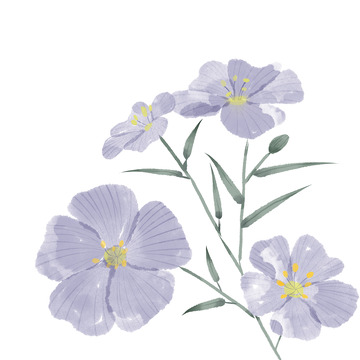 梦幻紫色系国画亚麻花国风水墨风花卉