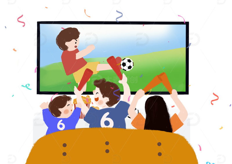 一家三口看世界杯场景元素