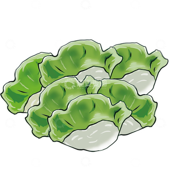 源文件下载【趣麦麦图】绿色冬至手绘发财水饺