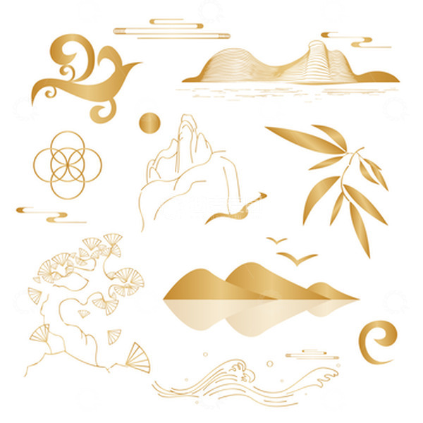 源文件下载【趣麦麦图】-不规则中国风线条装饰山脉海浪元素