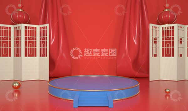 源文件下载【趣麦麦图】红色复古中式中国风C4D立体