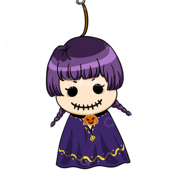源文件下载【趣麦麦图】紫色Q版万圣节布偶吊坠手绘图