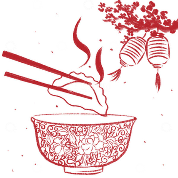 源文件下载【趣麦麦图】红色中国风剪纸线条冬至饺子手绘图