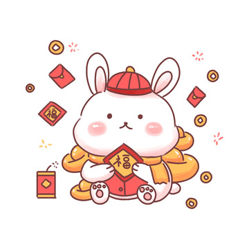 卡通小兔子兔年生肖福字新年元素