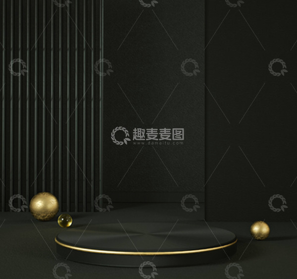 源文件下载【趣麦麦图】-黑色质感日常简约C4D海报电商展台背景