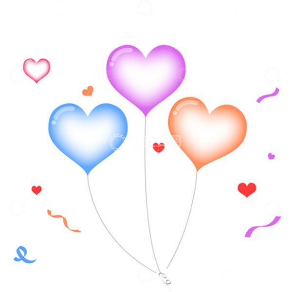 源文件下载【趣麦麦图】彩色发光漂浮几何心形气球元素