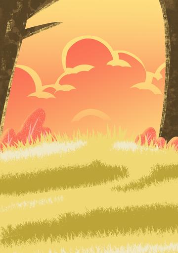 黄色落日秋天唯美手绘插画背景