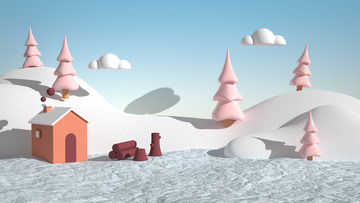 蓝色3D冬至雪景C4D立体插画大雪背景