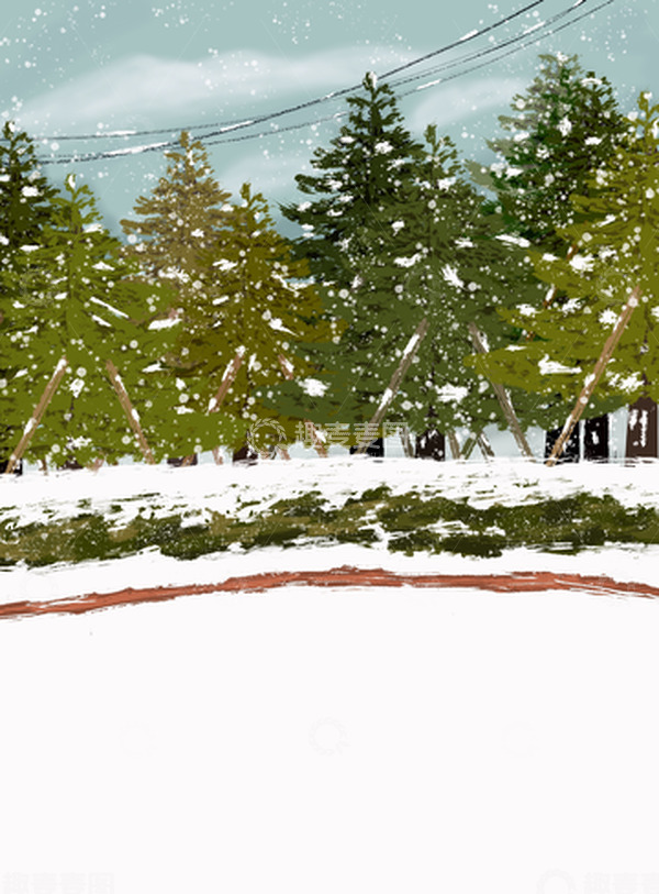 源文件下载【趣麦麦图】-冬天下雪树木路边雪景