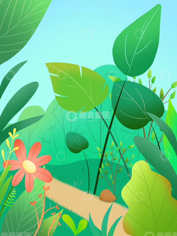 源文件下载【趣麦麦图】绿色小清新郊外风景花草植物