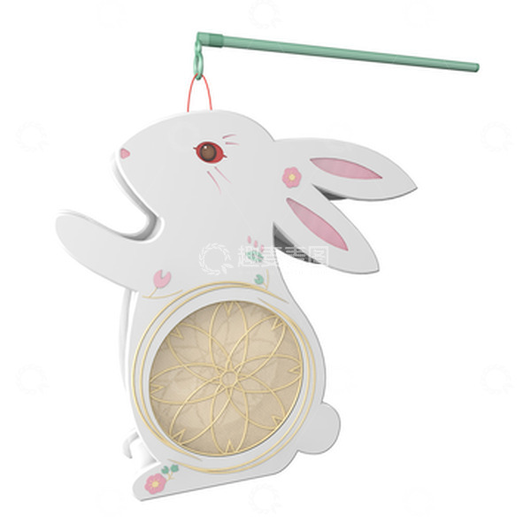 源文件下载【趣麦麦图】白色3D立体剪纸国风手提兔子花灯元素