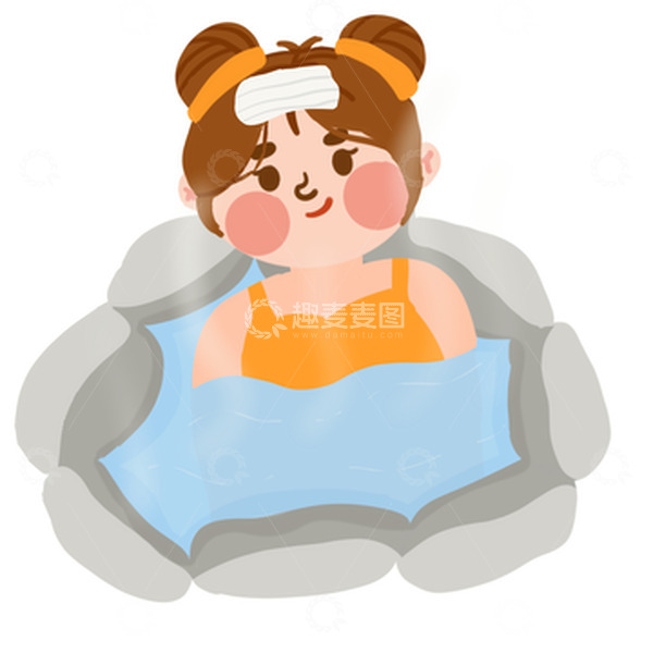 源文件下载【趣麦麦图】二十四节气冬至泡温泉的小女孩手绘插画素材