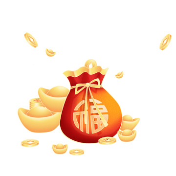 卡通元宝金币福袋春节喜庆中式元素