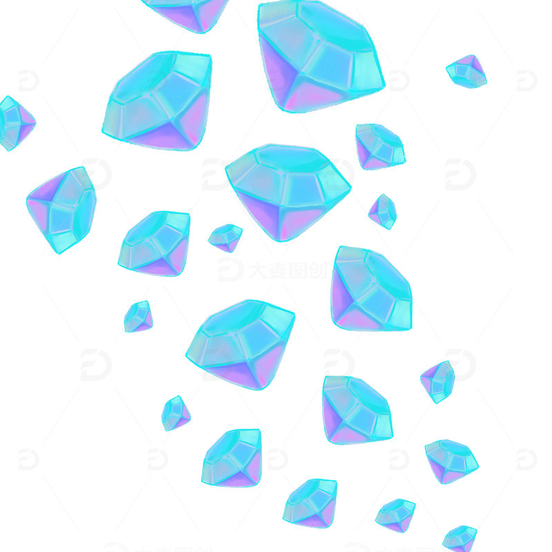 源文件下载【趣麦麦图】蓝色赛博朋克镭射钻石漂浮元素