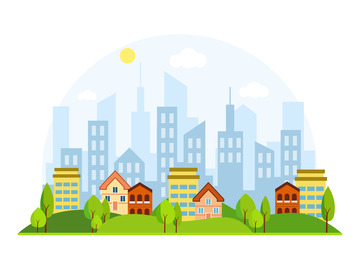 绿色环保城市城市剪影房屋树木