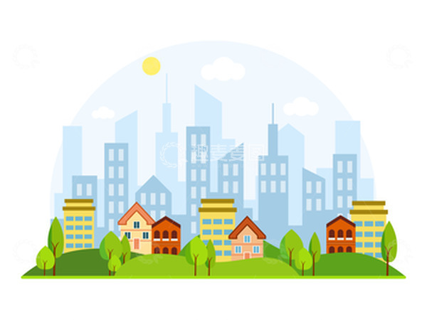 源文件下载【趣麦麦图】-绿色环保城市城市剪影房屋树木