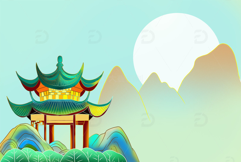 源文件下载【趣麦麦图】手绘中国风背景图