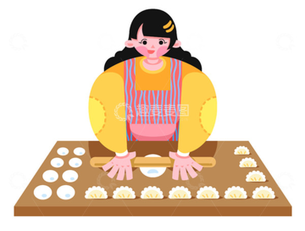 源文件下载【趣麦麦图】扁平风冬至包饺子女孩矢量图