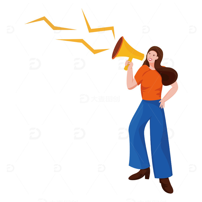 矢量喊麦女生加油人物元素喇叭