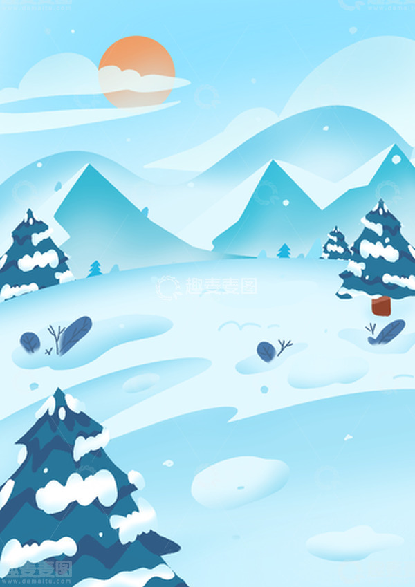 源文件下载【趣麦麦图】-简约冬日下雪手绘背景插画