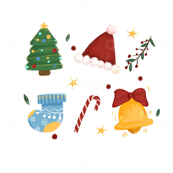 源文件下载【趣麦麦图】-手绘卡通可爱圣诞节氛围感圣诞树铃铛元素