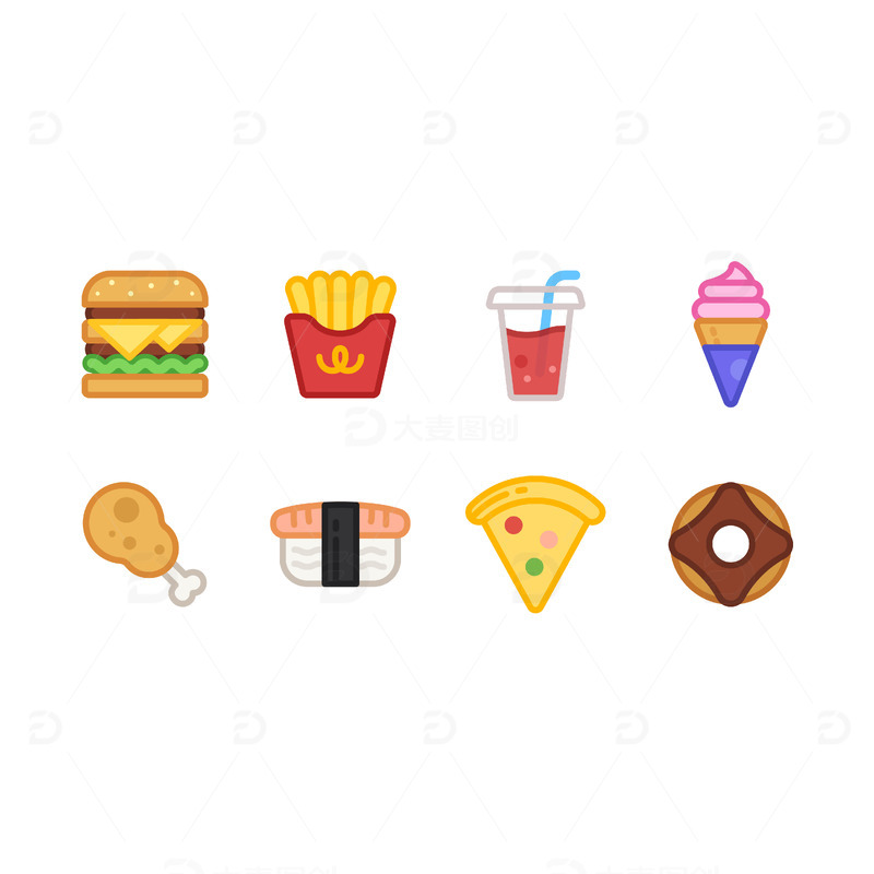 源文件下载【趣麦麦图】彩色美食快餐外卖系列APP图标UI