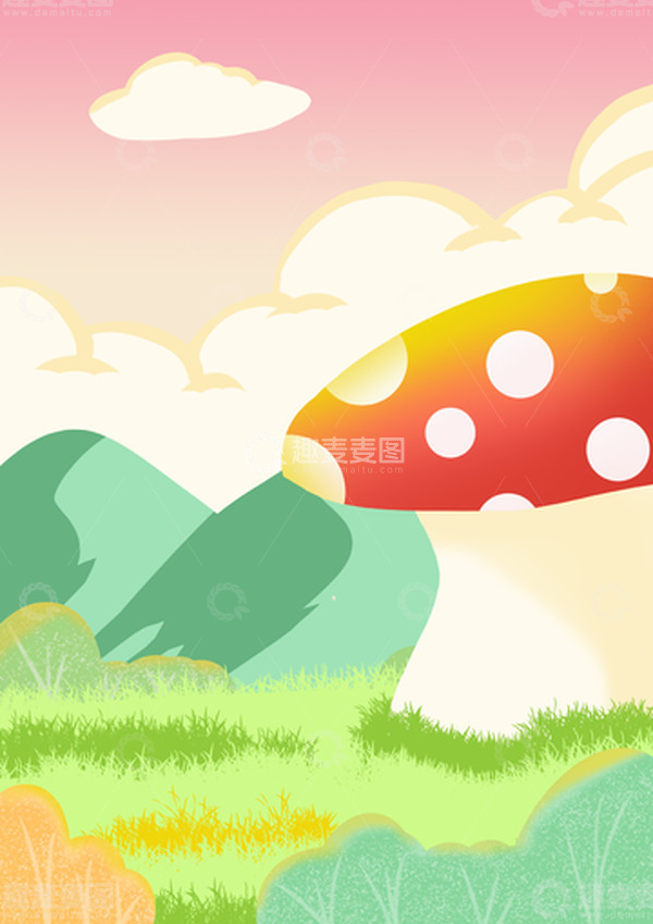 源文件下载【趣麦麦图】小清新卡通手绘粉色蘑菇插画背景