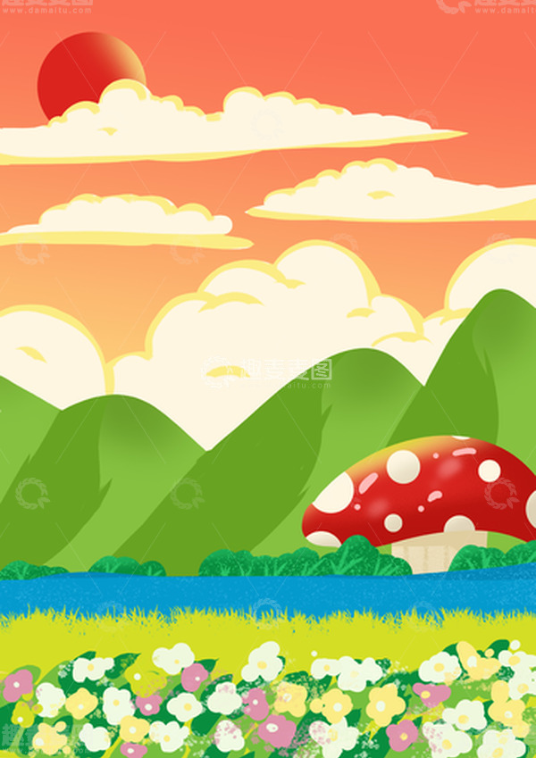 源文件下载【趣麦麦图】黄色清新治愈手绘插画背景